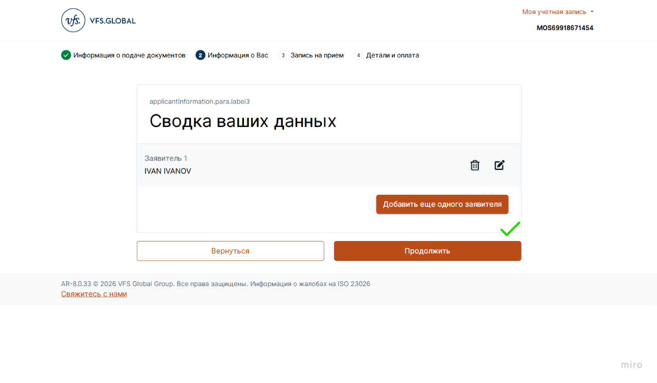 Сводка данных заявителей VFS Global